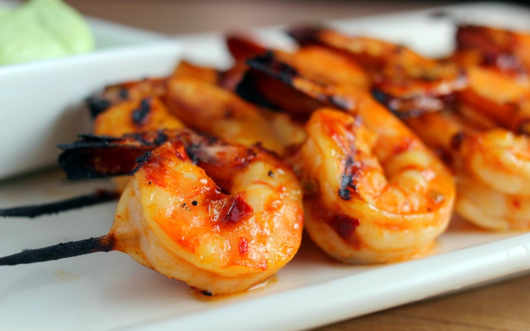 She’s A Foodie: Honey Chipotle Grilled Shrimp Skewers with Avocado-Greek Yogurt Sauce